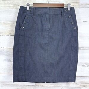 Dalia Collection Womens Navy Blue Chambray Sailor Button Pencil Skirt Size 6